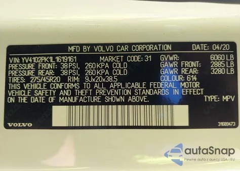 2020 Volvo Xc90 T5 Momentum 7 Passenger from USA, damaged, VIN YV4102PK1L1619161